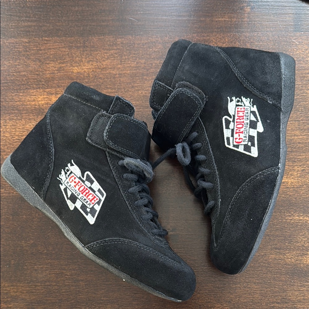 G-Force Racing Boots.  Black High-Top Leather with Logo
